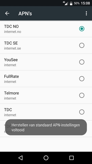 Uw telefoon wordt teruggezet naar standaard internet- en mms-instellingen