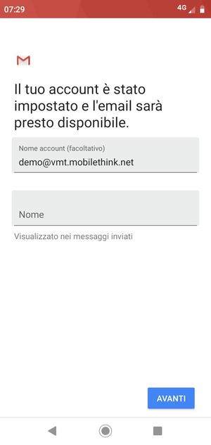 Scegli un nome per il tuo account e inserisci il tuo nome. Seleziona AVANTI