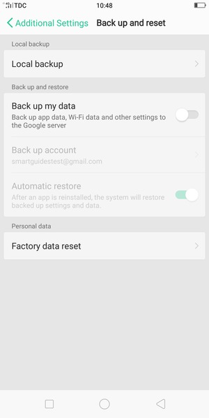 Turn on Back up my data