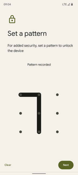 Draw an unlock pattern and select Next