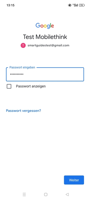 Geben Sie Ihre Passwort ein und wählen Sie Weiter