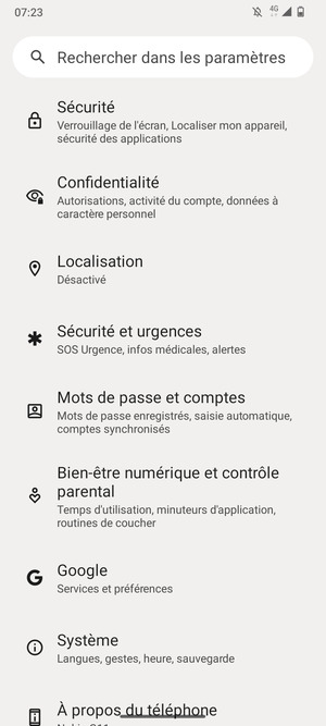 Faites défiler et sélectionnez Sécurité