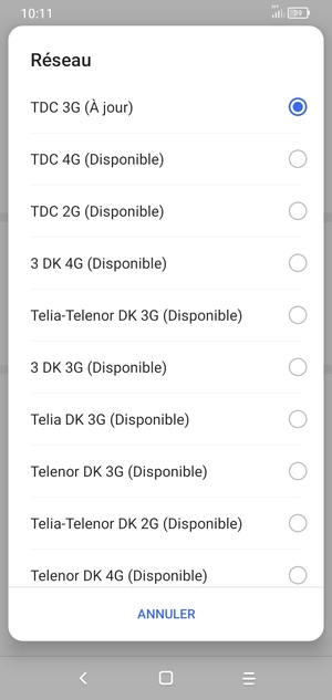 Sélectionnez un opérateur réseau dans la liste