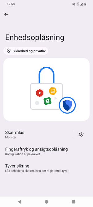 Din telefon er nu sikret med en skærmlås