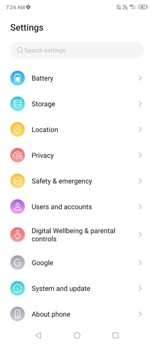 Scroll to and select System and udpate