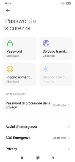 Scorri e seleziona Privacy