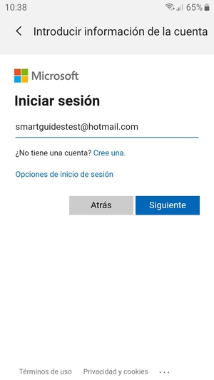 Introduzca su dirección de Hotmail y seleccione Siguiente
