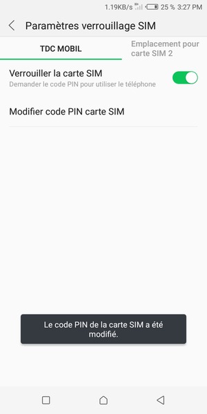 Votre code PIN de la carte SIM a été modifié