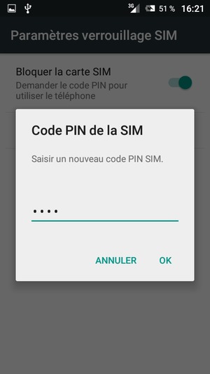 Saisissez votre Nouveau code PIN de la SIM et sélectionnez OK