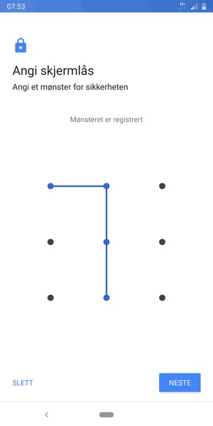 Tegn et opplåsingsmønster og velg NESTE