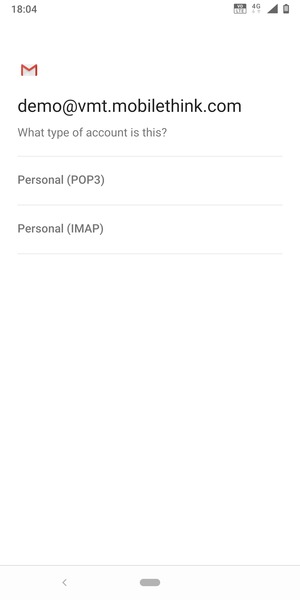 Select Personal (POP3) or Personal (IMAP)