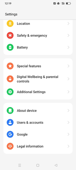 Scroll to and select About device