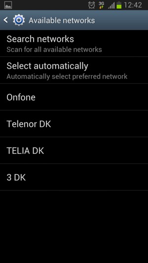 Select a network operator from the list