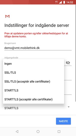 Vælg Ingen og NÆSTE