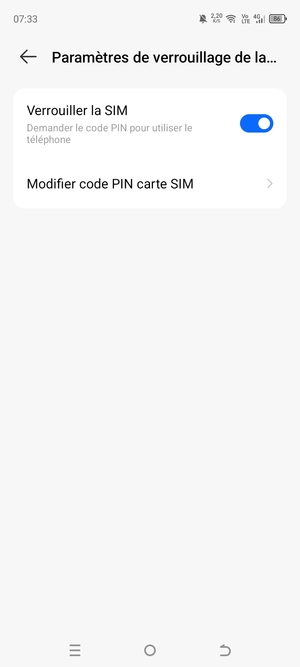 Sélectionnez Modifier code PIN carte SIM