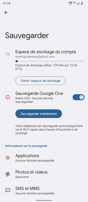 Sélectionnez Espace de stockage du compte