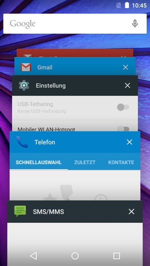 Apps nach rechts streifen, um sie zu schliessen