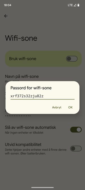 Skriv inn et Wi-Fi hotspot-passord på minst 8 tegn og velg OK