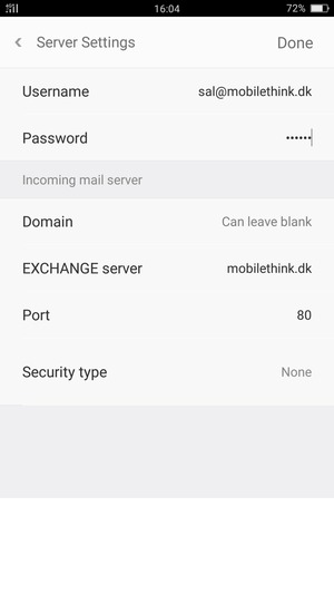 Enter Username and Exchange server address