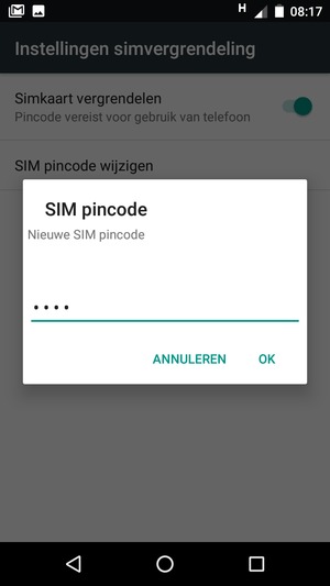 Voer uw Nieuwe SIM pincode in en selecteer OK