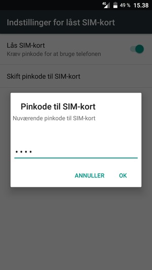 Indtast din Nuværende pinkode til SIM-kort og vælg OK