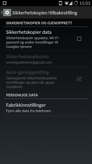 Kryss av i Sikkerhetskopier data avkrysningsboksen