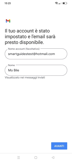 Scegli un nome per il tuo account e inserisci il tuo nome. Seleziona AVANTI