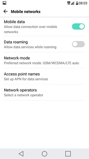 To change network if network problems occur, select Network operators