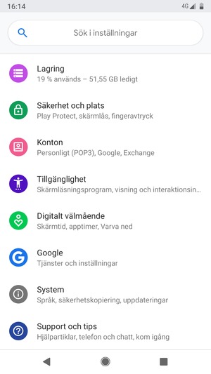 Scrolla till och välj System