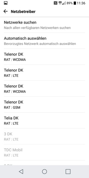 Wählen Sie einen Netzbetreiber von der Liste