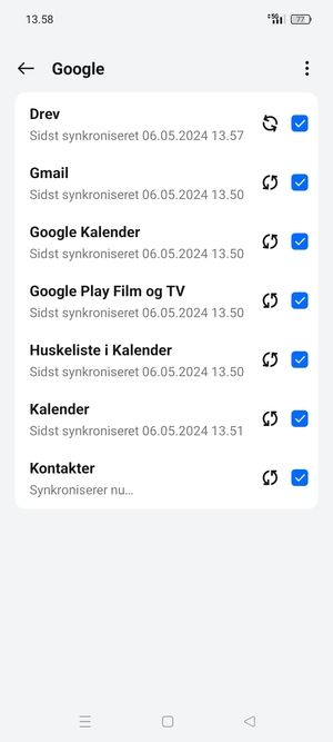 Dine oplysninger vil blive synkroniseret