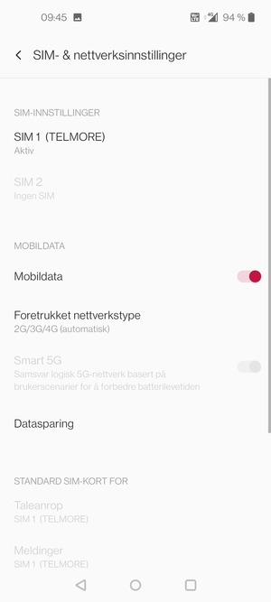 Velg Foretrukket nettverkstype