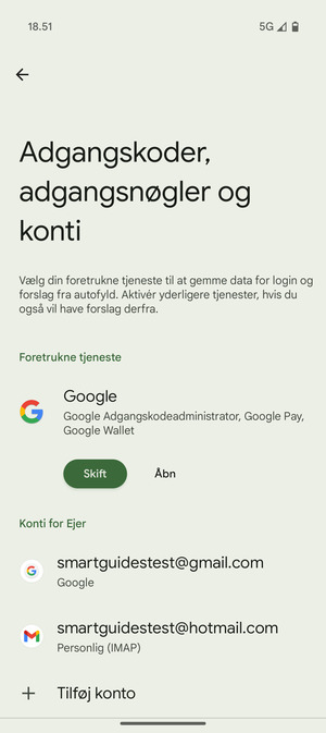 Vælg din Google konto