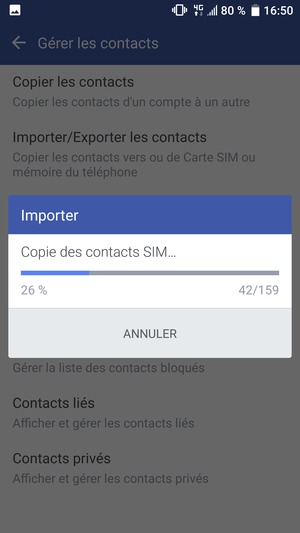 Vos contacts vont être enregistrés sur votre compte Google et dans votre téléphone lors de la prochaine synchronisation de Google.