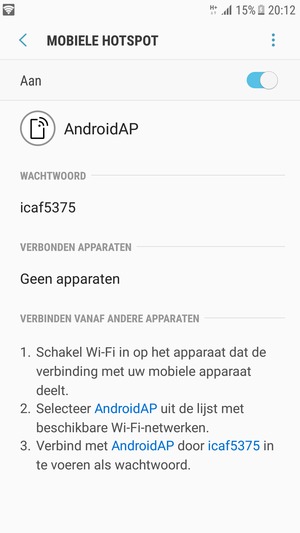 Uw telefoon is nu geïnstalleerd voor gebruik als modem