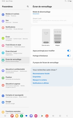Sélectionnez Mode de déverrouillage