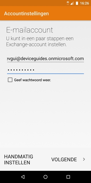 Voer uw e-mailadres en wachtwoord in. Selecteer HANDMATIG INSTELLEN