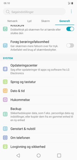 Scroll til og vælg Backup