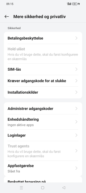 Scroll til og vælg SIM-lås
