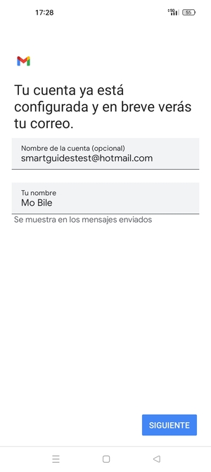 Déle a su cuenta un nombre y escriba su nombre. Seleccione SIGUIENTE