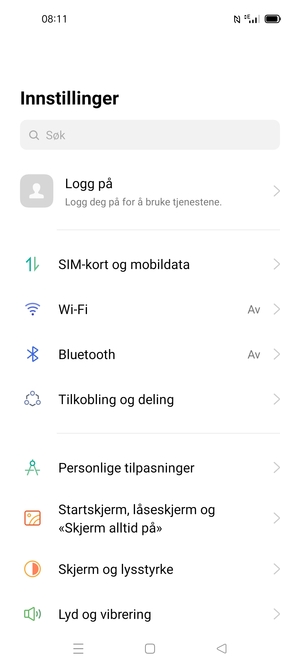 Velg SIM-kort og mobildata