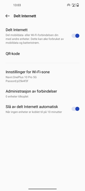 Telefonen din er konfigurert for bruk som et modem