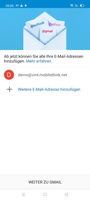 Wählen Sie WEITER ZU GMAIL