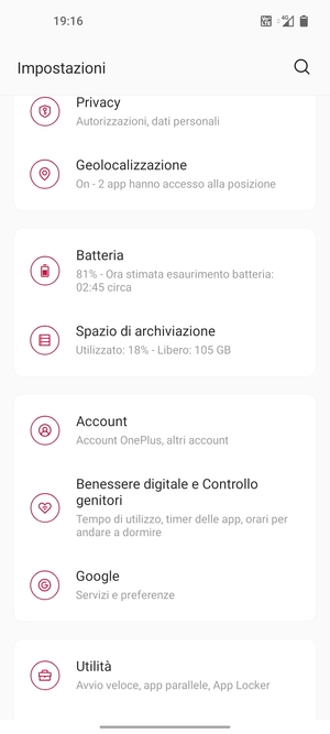 Scorri e seleziona Account