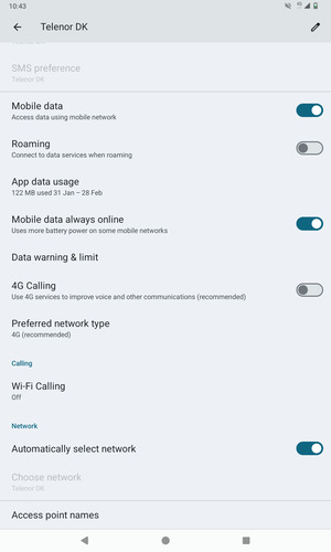 Scroll to and select Access point names