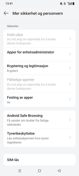 Bla til og velg  SIM-lås