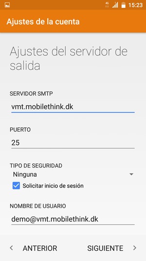 Introduzca la dirección de servidor saliente