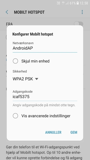 Indtast en adgangskode på minimum 8 tegn og vælg GEM