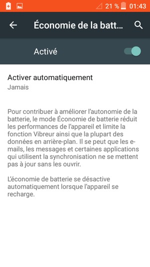Activer le Battery saver