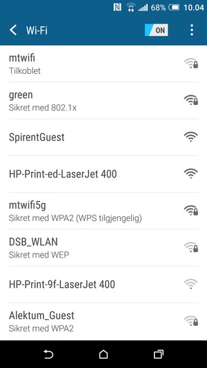 Du er nå koblet til Wi-Fi-nettverket